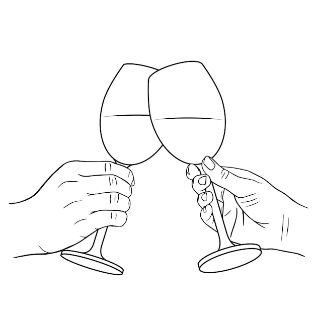 ワインやシャンパングラスでクリックするベクトル線形イラスト
