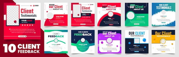 Vettore feedback dei clienti set di banner post sui social media feedback dei clienti testimonial mega bundle