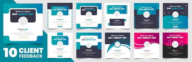 client feedback social media post banner set Customer feedback testimonial mega bundle