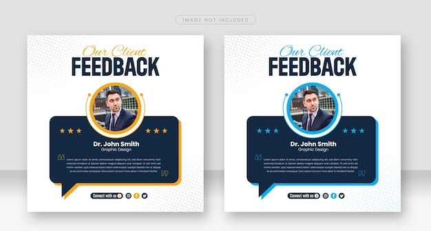 顧客からのフィードバックの証言ソーシャル メディアの投稿と Instagram の投稿バナーまたは正方形のチラシ テンプレート