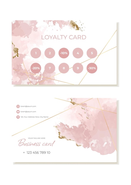 Client loyalty business card template on pink watercolor background Suitable for the beauty industry