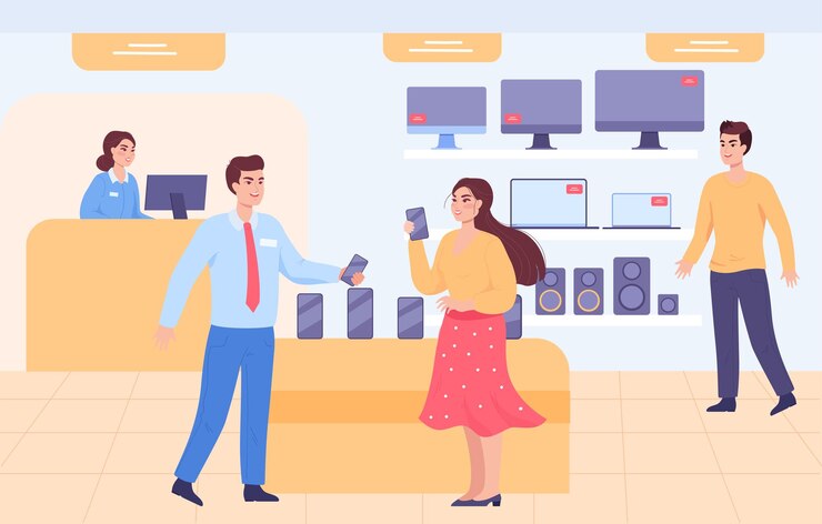 Vector client and shop assistant in electronic shop