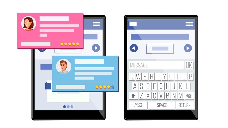 Vector client testimonial on tablet 