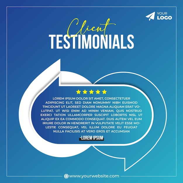 Client testimonials social media post banner design template with blue color