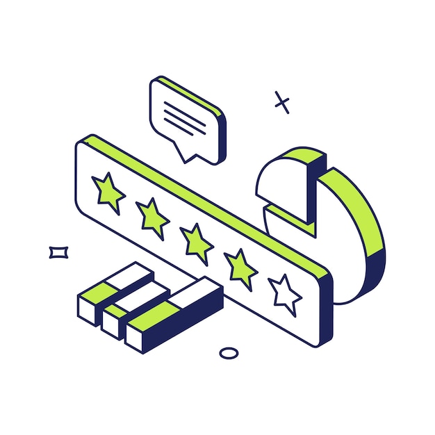 クライアントフィードバックマーケティングキャンペーン戦略分析ブランド品質改善等尺性ベクトルイラストサイバースペースレビュー顧客満足度評価分析意見評価評判