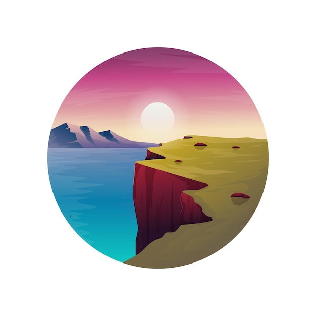 Cliff strand logo ontwerp landschap vectorillustratie