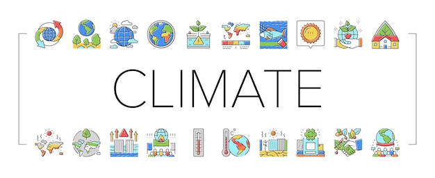 Vector climate change and environment icons set vector