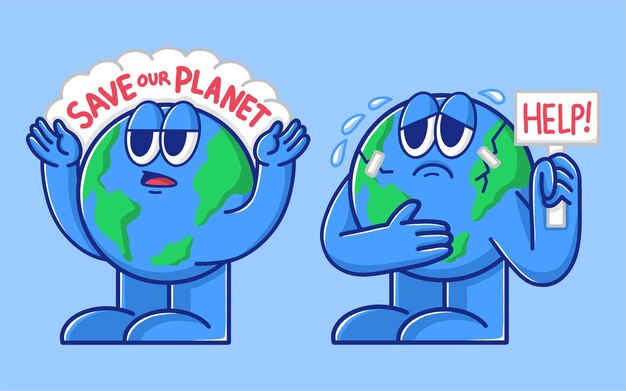 Climate change and Global warming earth character illustration