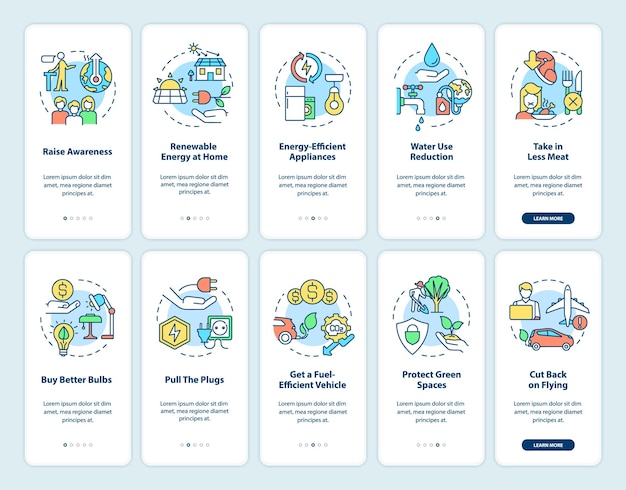 Climate change and global warming onboarding mobile app screen set