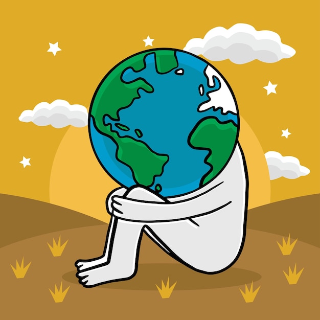 Climate change sad earth concept illustration