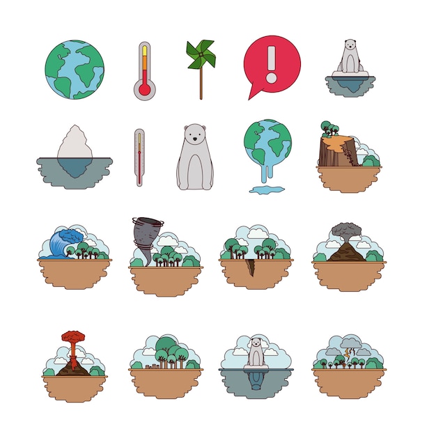 Climate change set icons