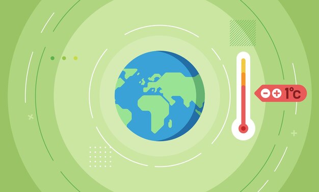 Climate change world Earth globe with clouds Hot thermometer temperature A flat style vector icon of Earth globe and thermometer weather thermometer