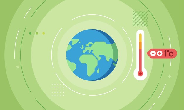 Mondo del cambiamento climatico globo terrestre con nuvole temperatura del termometro caldo un'icona vettoriale in stile piatto del globo terrestre e termometro meteo termometro