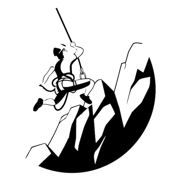 Alpinista su una scogliera illustrazione vettoriale in stile cartone animato