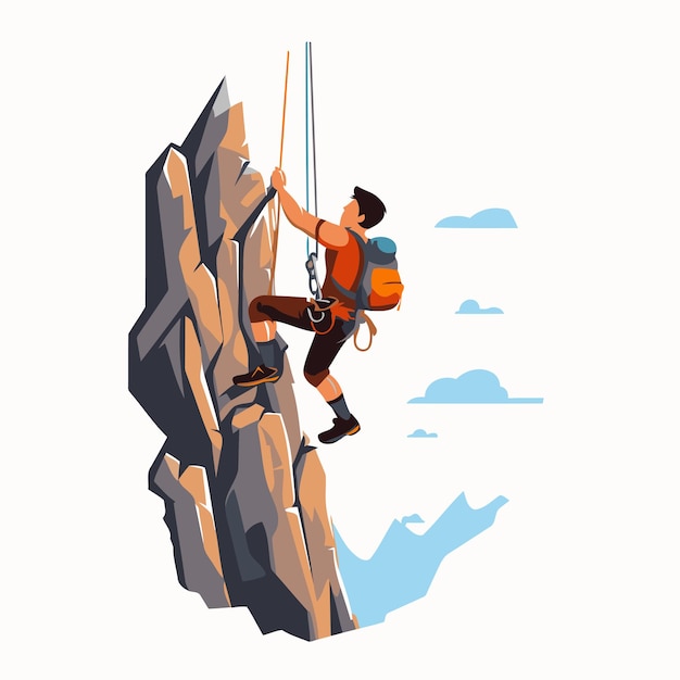 Climber on the cliff Vector illustration in flat style