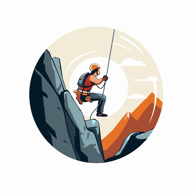 Climber on a cliff Vector illustration in flat style