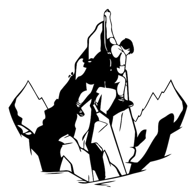 Climber on the rock Vector illustration in cartoon style