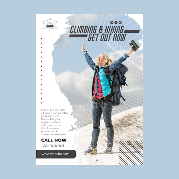 Vector climbing flyer template with photo