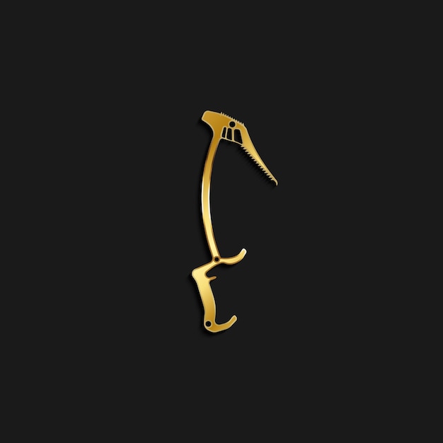 Iconica dell'ascia di ghiaccio da arrampicata, icona dorata, illustrazione vettoriale dello stile dorato su sfondo scuro
