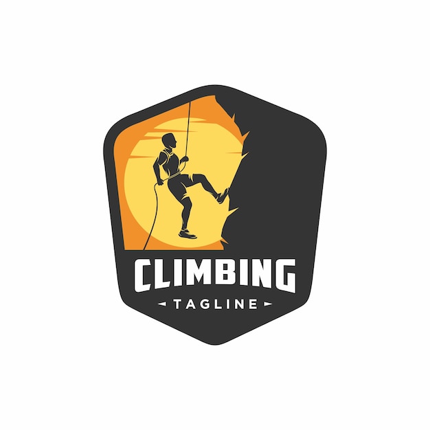 climbing logo concept silhouette design illustration of a man climbing on a cliff