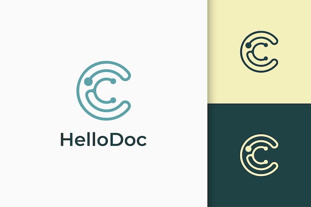 Clinic or medic logo in stethoscope and letter c shape