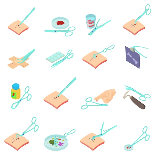 Vector clinical research icons set, isometric style