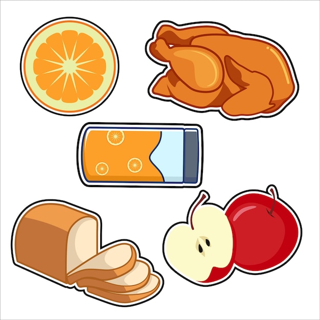 Clip Art Collection of Foods including Apple Bread Juice Orange and Chicken