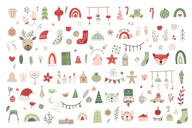 Clip art set met kerst decor elementen Vector illustratie