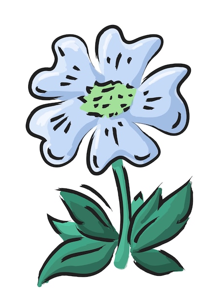 Clip art with blue decorative hand drawn flower