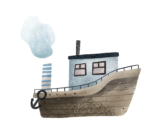 clip art with childish hand painted boats isolated ship Cute childish watercolor illustration