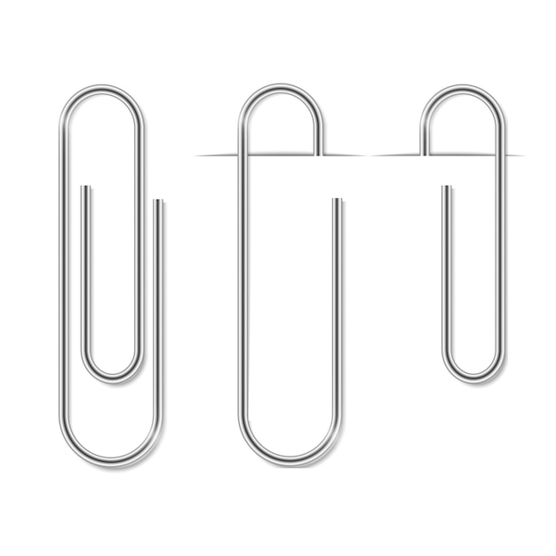 Clip set Realistic paperclip attach Office metal binder with shadow Vector attach