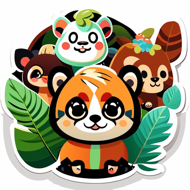 clipart of adorable mix forest animal like monkeyelephat panda and tiger stickermany face expression