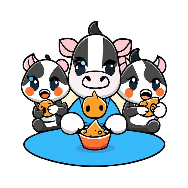 clipart artwork of cute cow characters eating grass 026