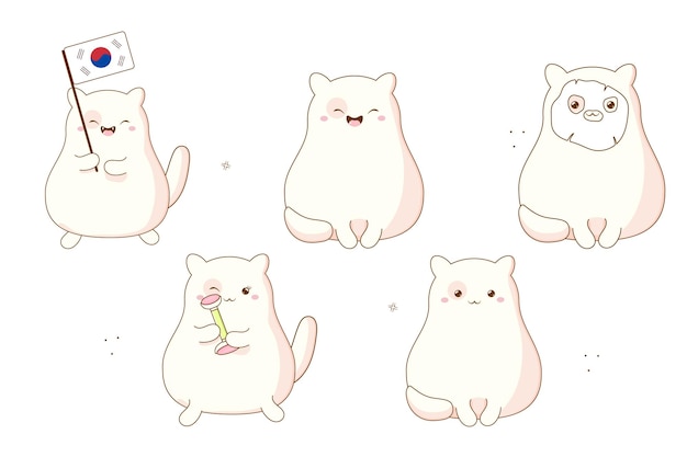 clipart cats korean cute kawaii Vector illustration