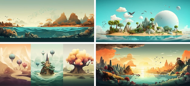 Vector clipart fantasy horizontal image picture game illustration outside cartoon set collection element