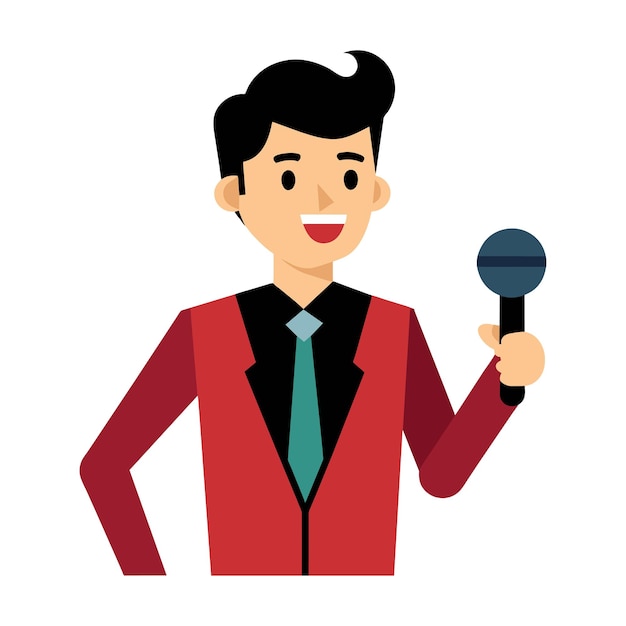 Vector clipart features a professional male reporter holding a microphone