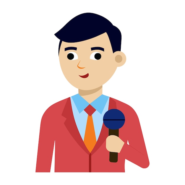 Vector clipart features a professional male reporter holding a microphone