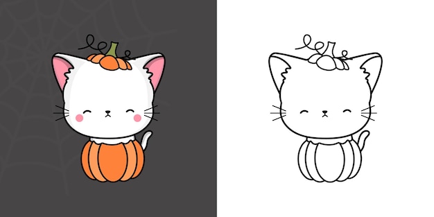 Clipart Halloween Turkse Angora kat veelkleurig en zwart-wit. Leuke Halloween-kat.