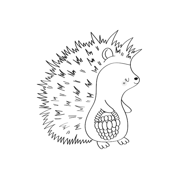 Clipart hedgehog black and white in cartoon style. cute clip art coloring page hedgehog.
