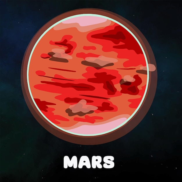 Клипарт планеты Марс в Солнечной системе Ручной рисунок векторной иллюстрации планеты Марс
