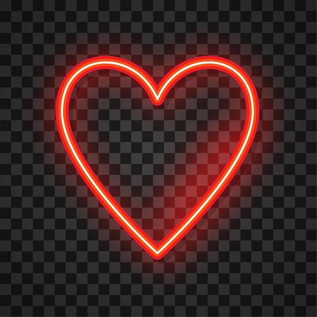 Insegna al neon isolata realistica di clipart del cuore per la decorazione e la copertura sul trasparente