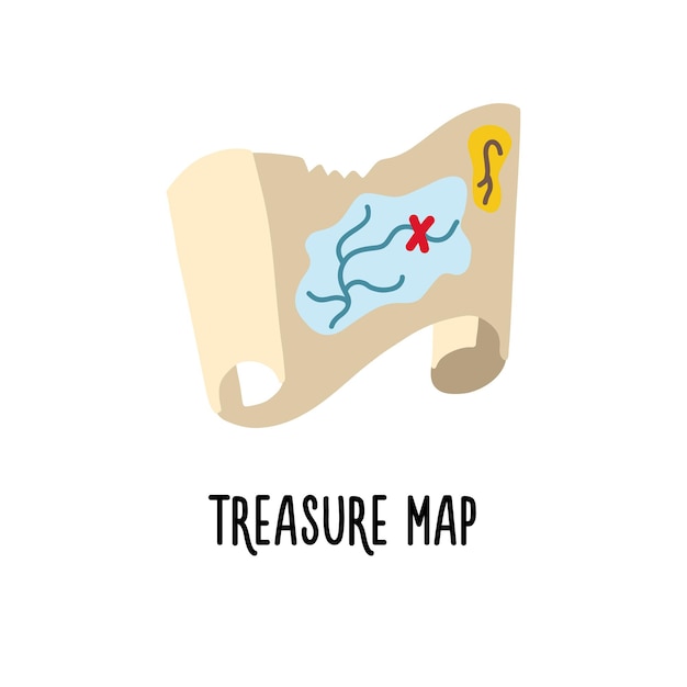 Clipart schatkaarten voor zee-avonturen in een eenvoudige vlakke stijl op een witte achtergrond