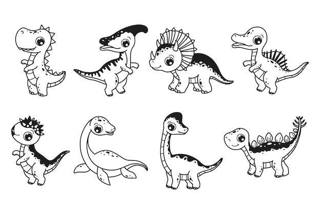 Vector clipart set of cute baby dinosaurs triceraptor