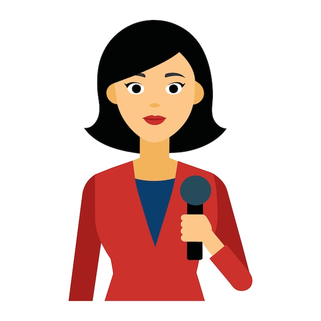 Vector clipart toont een professionele vrouwelijke verslaggever met een microfoon