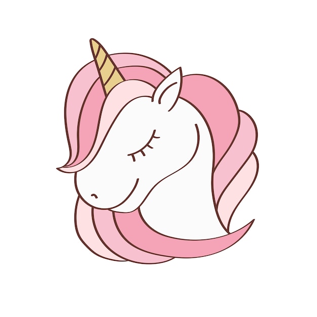 Clipart Unicorn Head in Cartoon Style.  Cute Clip Art Unicorn Face.