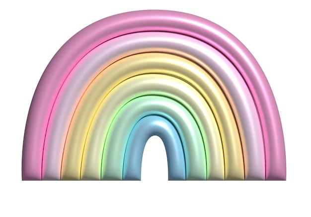 Clipart on a white background metallic volumetric shiny 3D rainbow in pastel colors pink blue yellow