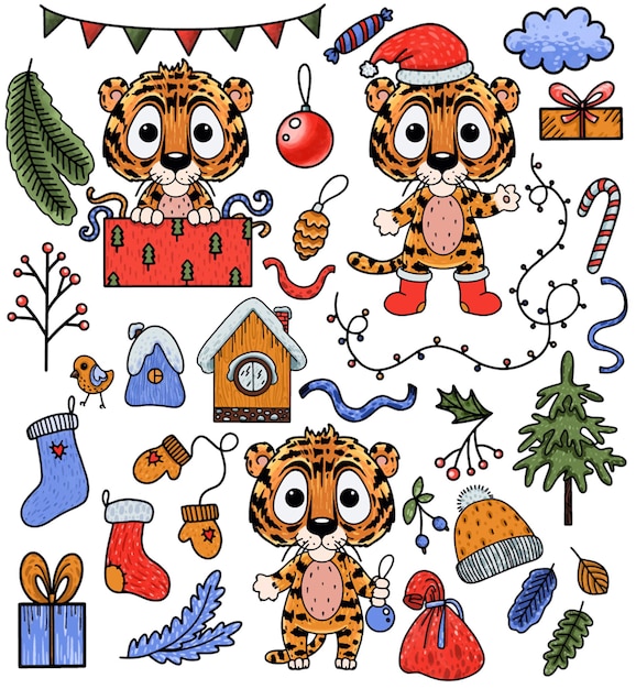 Vector clipart with tiger symbol of the year new year decor