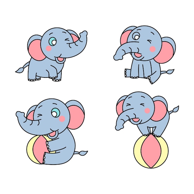 Cliparts of cartoon version of cute elephants