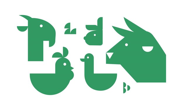 Vector cliparts of farm animals such as cow goat duck chicken and rabbit can be used as a livestock logo