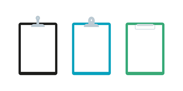 Clipboard icon set different paperclip empty white paper vector illustration flat design